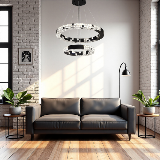 Modern double-ring style black crystal chandelier